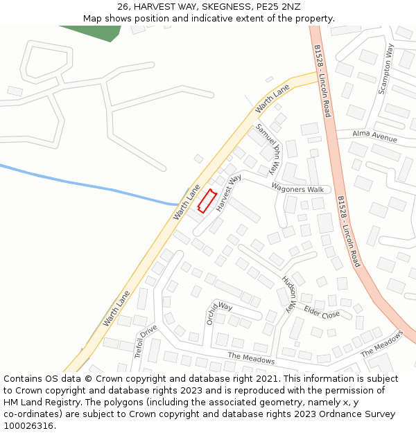 26, HARVEST WAY, SKEGNESS, PE25 2NZ: Location map and indicative extent of plot