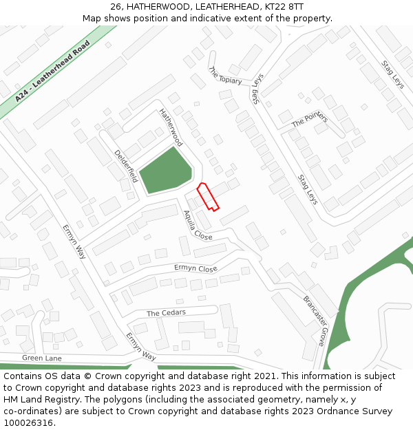 26, HATHERWOOD, LEATHERHEAD, KT22 8TT: Location map and indicative extent of plot
