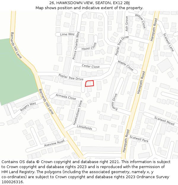 26, HAWKSDOWN VIEW, SEATON, EX12 2BJ: Location map and indicative extent of plot