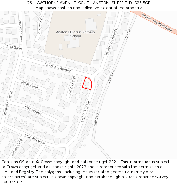 26, HAWTHORNE AVENUE, SOUTH ANSTON, SHEFFIELD, S25 5GR: Location map and indicative extent of plot