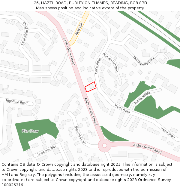 26, HAZEL ROAD, PURLEY ON THAMES, READING, RG8 8BB: Location map and indicative extent of plot