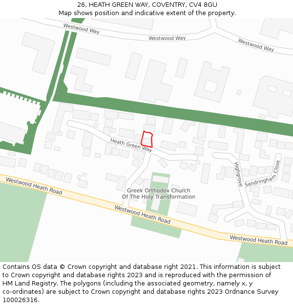 26, HEATH GREEN WAY, COVENTRY, CV4 8GU: Location map and indicative extent of plot