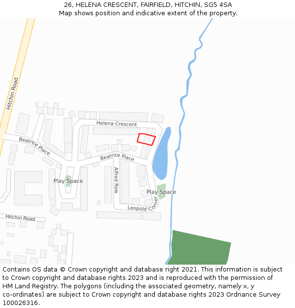 26, HELENA CRESCENT, FAIRFIELD, HITCHIN, SG5 4SA: Location map and indicative extent of plot