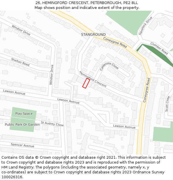 26, HEMINGFORD CRESCENT, PETERBOROUGH, PE2 8LL: Location map and indicative extent of plot