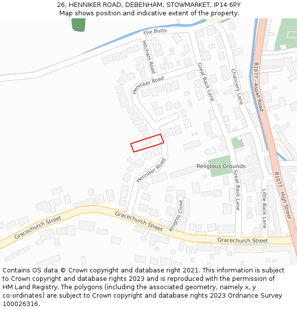 26, HENNIKER ROAD, DEBENHAM, STOWMARKET, IP14 6PY: Location map and indicative extent of plot