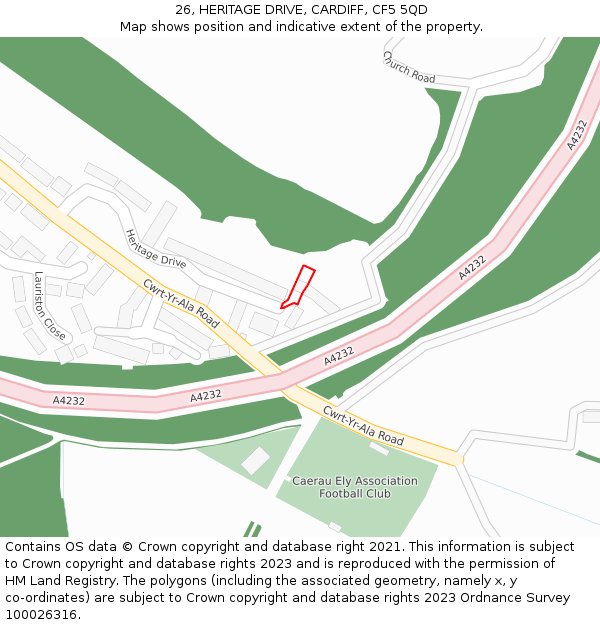 26, HERITAGE DRIVE, CARDIFF, CF5 5QD: Location map and indicative extent of plot