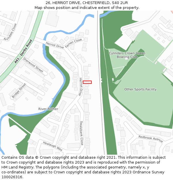 26, HERRIOT DRIVE, CHESTERFIELD, S40 2UR: Location map and indicative extent of plot