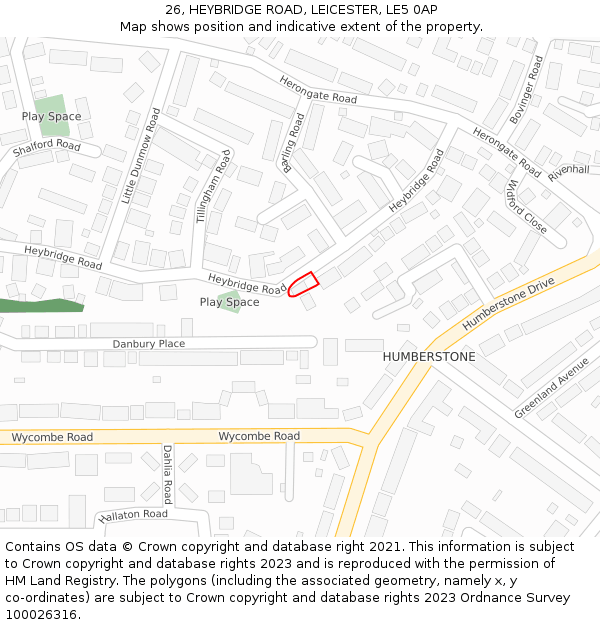 26, HEYBRIDGE ROAD, LEICESTER, LE5 0AP: Location map and indicative extent of plot