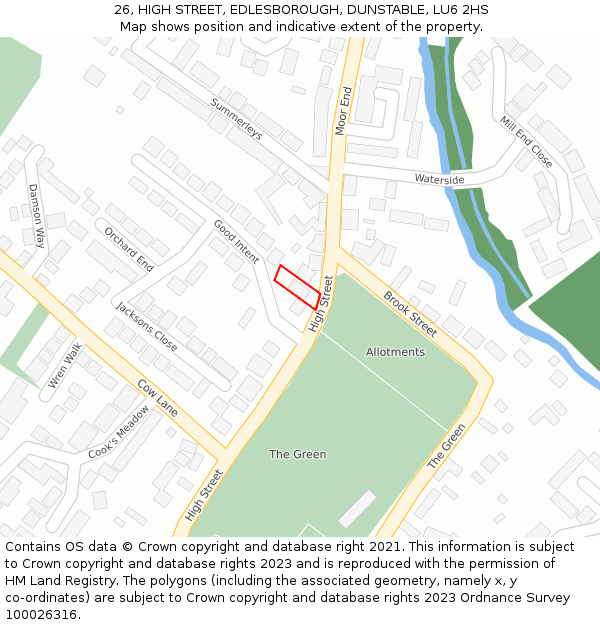26, HIGH STREET, EDLESBOROUGH, DUNSTABLE, LU6 2HS: Location map and indicative extent of plot