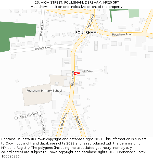 26, HIGH STREET, FOULSHAM, DEREHAM, NR20 5RT: Location map and indicative extent of plot
