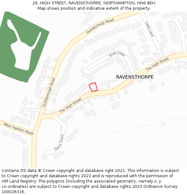 26, HIGH STREET, RAVENSTHORPE, NORTHAMPTON, NN6 8EH: Location map and indicative extent of plot