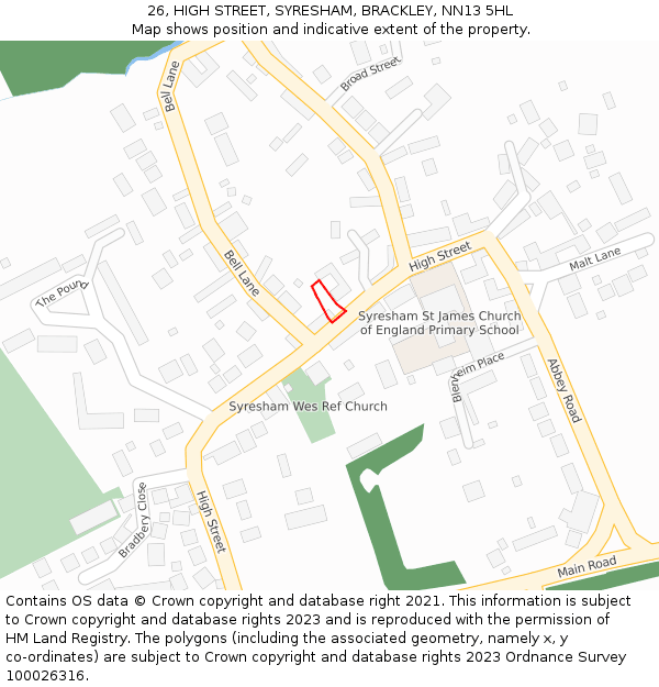 26, HIGH STREET, SYRESHAM, BRACKLEY, NN13 5HL: Location map and indicative extent of plot
