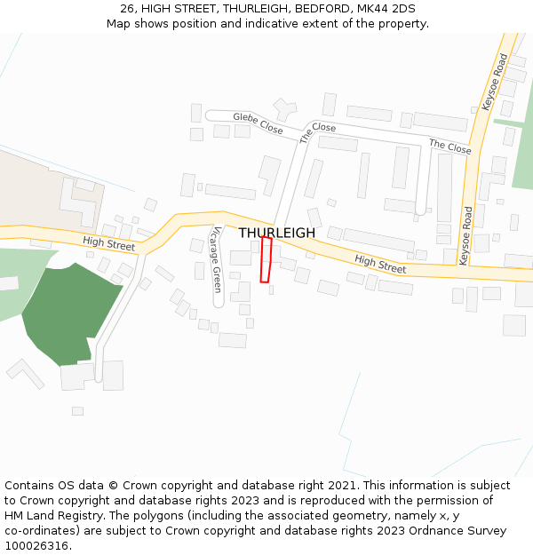 26, HIGH STREET, THURLEIGH, BEDFORD, MK44 2DS: Location map and indicative extent of plot