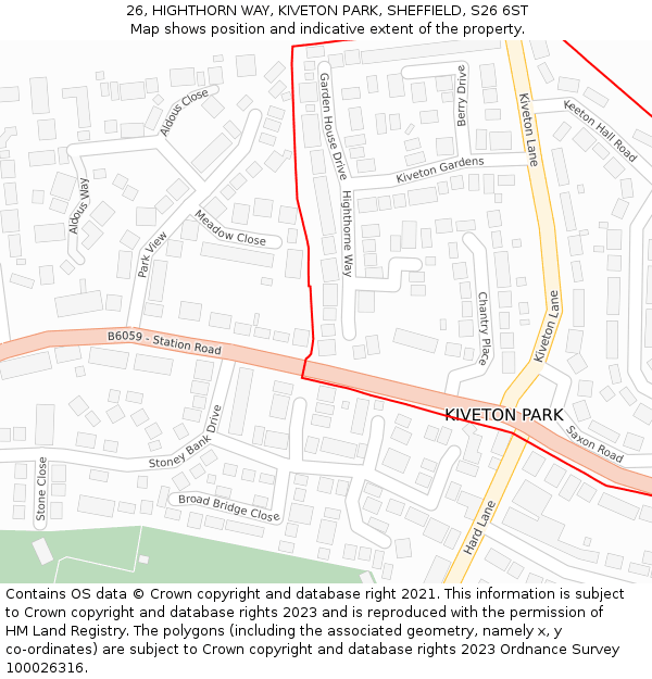 26, HIGHTHORN WAY, KIVETON PARK, SHEFFIELD, S26 6ST: Location map and indicative extent of plot