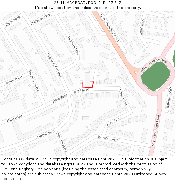 26, HILARY ROAD, POOLE, BH17 7LZ: Location map and indicative extent of plot