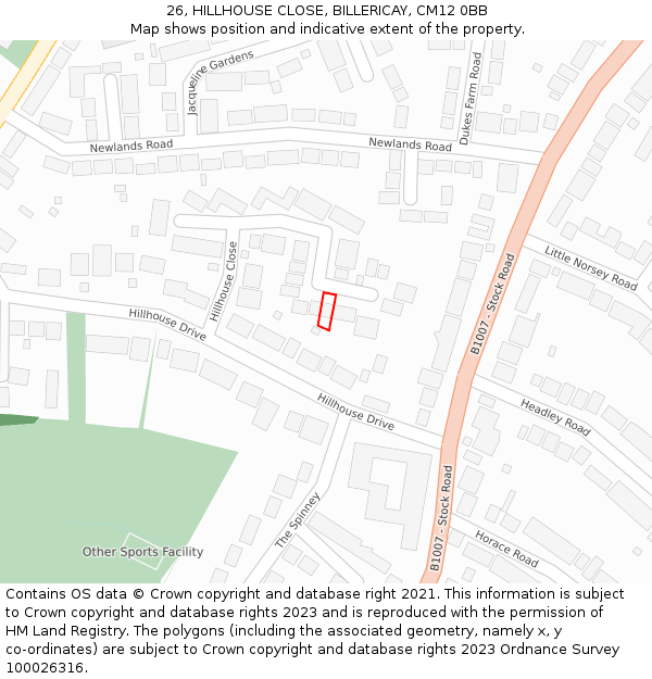 26, HILLHOUSE CLOSE, BILLERICAY, CM12 0BB: Location map and indicative extent of plot
