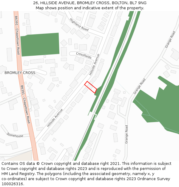 26, HILLSIDE AVENUE, BROMLEY CROSS, BOLTON, BL7 9NG: Location map and indicative extent of plot