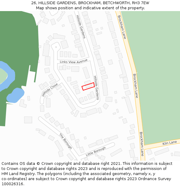 26, HILLSIDE GARDENS, BROCKHAM, BETCHWORTH, RH3 7EW: Location map and indicative extent of plot