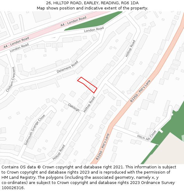 26, HILLTOP ROAD, EARLEY, READING, RG6 1DA: Location map and indicative extent of plot
