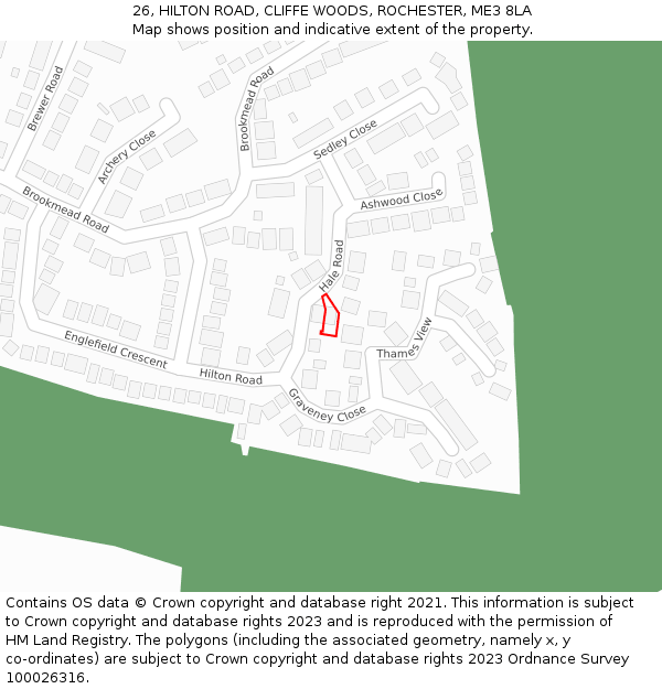 26, HILTON ROAD, CLIFFE WOODS, ROCHESTER, ME3 8LA: Location map and indicative extent of plot