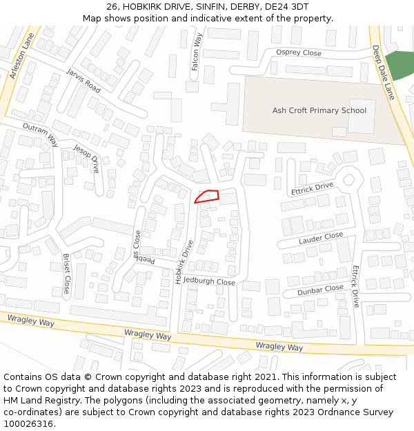 26, HOBKIRK DRIVE, SINFIN, DERBY, DE24 3DT: Location map and indicative extent of plot