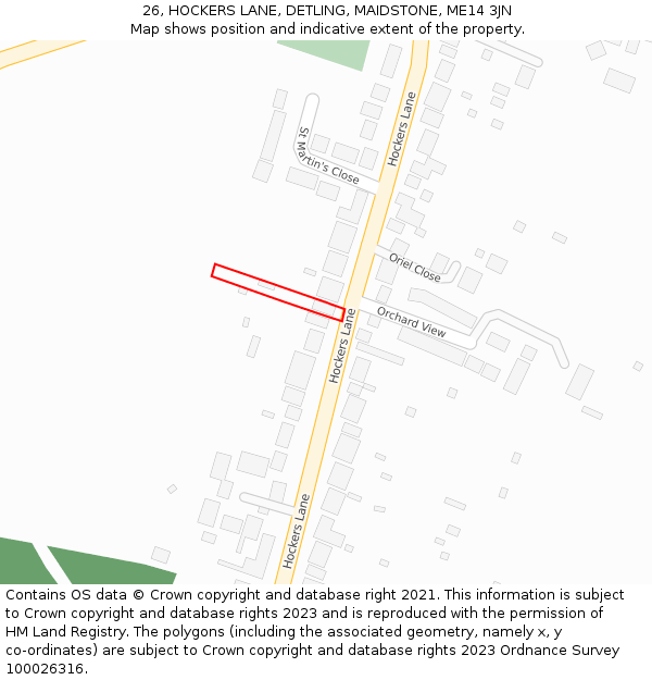 26, HOCKERS LANE, DETLING, MAIDSTONE, ME14 3JN: Location map and indicative extent of plot