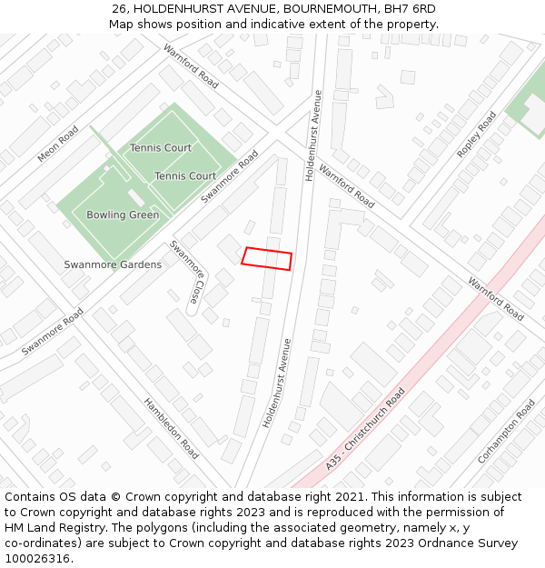 26, HOLDENHURST AVENUE, BOURNEMOUTH, BH7 6RD: Location map and indicative extent of plot
