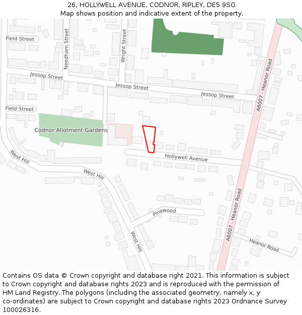 26, HOLLYWELL AVENUE, CODNOR, RIPLEY, DE5 9SG: Location map and indicative extent of plot