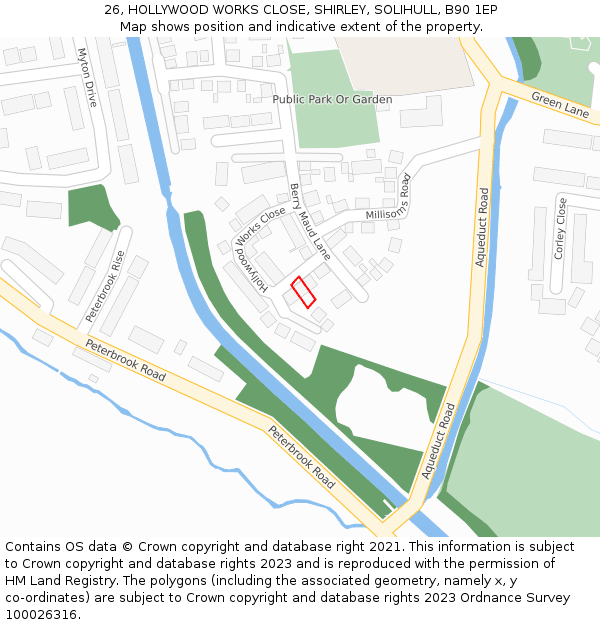 26, HOLLYWOOD WORKS CLOSE, SHIRLEY, SOLIHULL, B90 1EP: Location map and indicative extent of plot