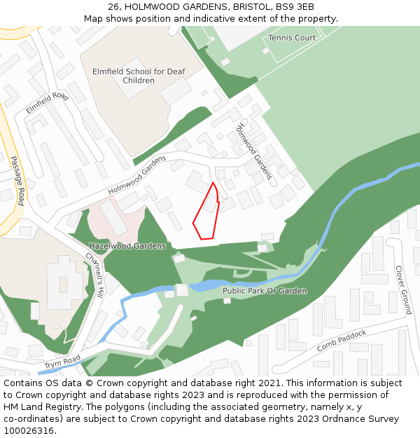 26, HOLMWOOD GARDENS, BRISTOL, BS9 3EB: Location map and indicative extent of plot