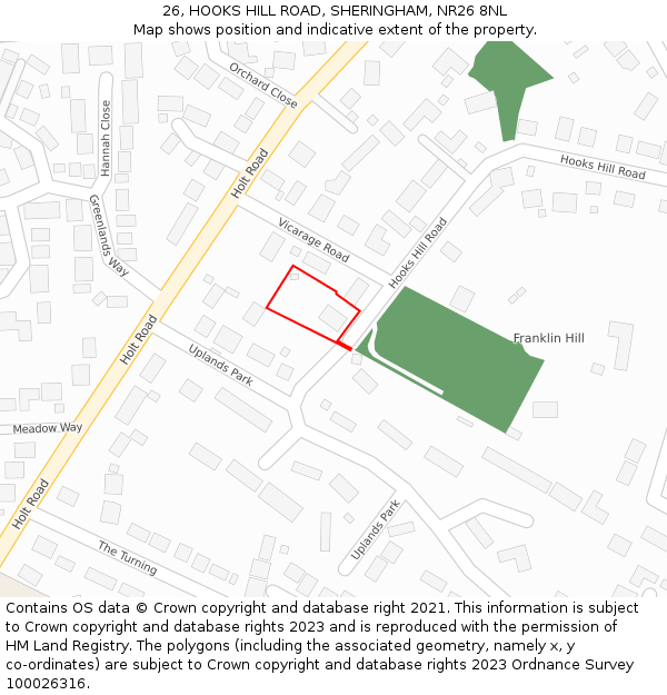 26, HOOKS HILL ROAD, SHERINGHAM, NR26 8NL: Location map and indicative extent of plot