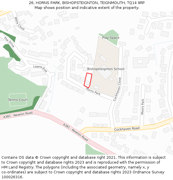 26, HORNS PARK, BISHOPSTEIGNTON, TEIGNMOUTH, TQ14 9RP: Location map and indicative extent of plot
