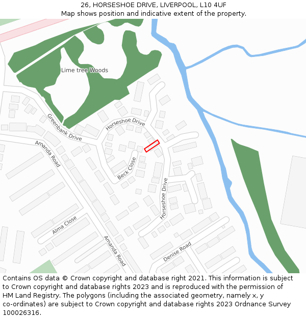 26, HORSESHOE DRIVE, LIVERPOOL, L10 4UF: Location map and indicative extent of plot