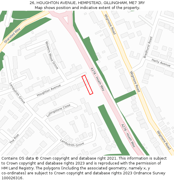 26, HOUGHTON AVENUE, HEMPSTEAD, GILLINGHAM, ME7 3RY: Location map and indicative extent of plot
