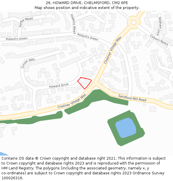 26, HOWARD DRIVE, CHELMSFORD, CM2 6PE: Location map and indicative extent of plot