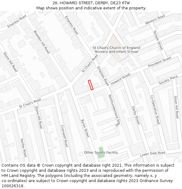 26, HOWARD STREET, DERBY, DE23 6TW: Location map and indicative extent of plot