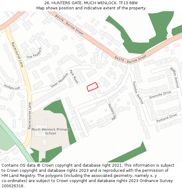 26, HUNTERS GATE, MUCH WENLOCK, TF13 6BW: Location map and indicative extent of plot