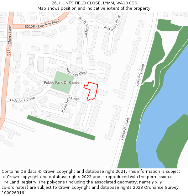 26, HUNTS FIELD CLOSE, LYMM, WA13 0SS: Location map and indicative extent of plot