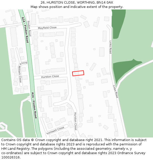 26, HURSTON CLOSE, WORTHING, BN14 0AX: Location map and indicative extent of plot