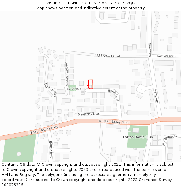 26, IBBETT LANE, POTTON, SANDY, SG19 2QU: Location map and indicative extent of plot