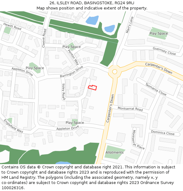 26, ILSLEY ROAD, BASINGSTOKE, RG24 9RU: Location map and indicative extent of plot