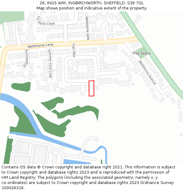 26, INGS WAY, INGBIRCHWORTH, SHEFFIELD, S36 7GL: Location map and indicative extent of plot