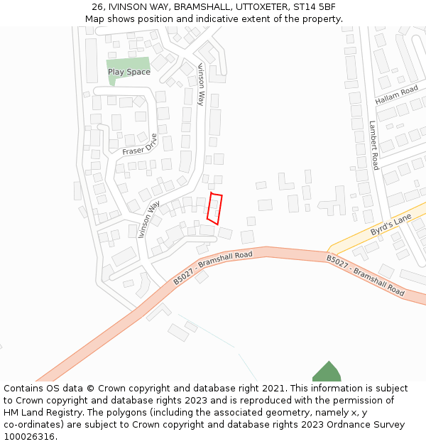 26, IVINSON WAY, BRAMSHALL, UTTOXETER, ST14 5BF: Location map and indicative extent of plot
