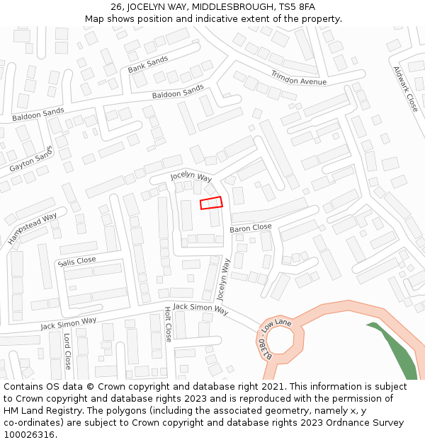 26, JOCELYN WAY, MIDDLESBROUGH, TS5 8FA: Location map and indicative extent of plot