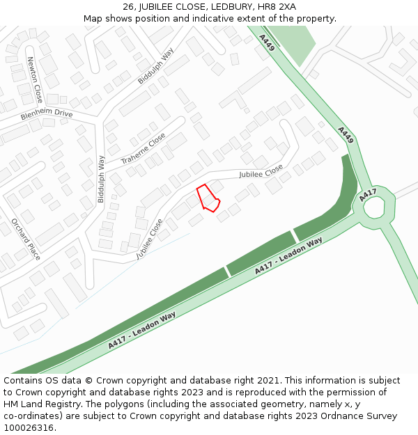 26, JUBILEE CLOSE, LEDBURY, HR8 2XA: Location map and indicative extent of plot