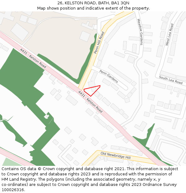 26, KELSTON ROAD, BATH, BA1 3QN: Location map and indicative extent of plot