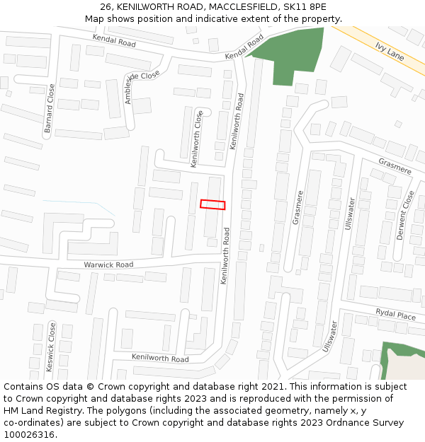 26, KENILWORTH ROAD, MACCLESFIELD, SK11 8PE: Location map and indicative extent of plot