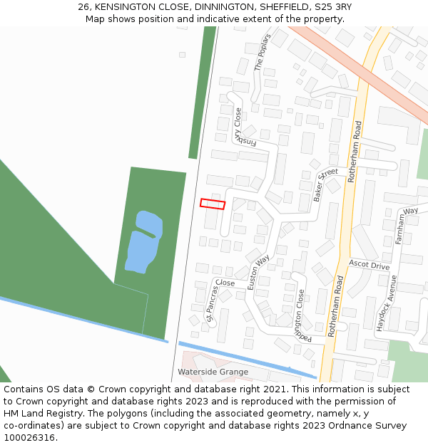 26, KENSINGTON CLOSE, DINNINGTON, SHEFFIELD, S25 3RY: Location map and indicative extent of plot