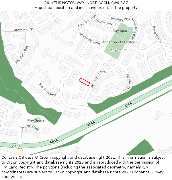 26, KENSINGTON WAY, NORTHWICH, CW9 8GG: Location map and indicative extent of plot