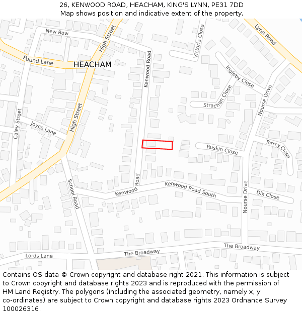 26, KENWOOD ROAD, HEACHAM, KING'S LYNN, PE31 7DD: Location map and indicative extent of plot